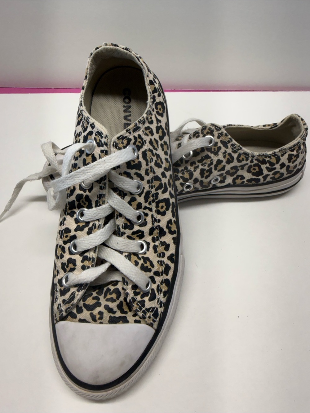 Converse Low Top Sneakers - Beige Leopard Print with Black Spots